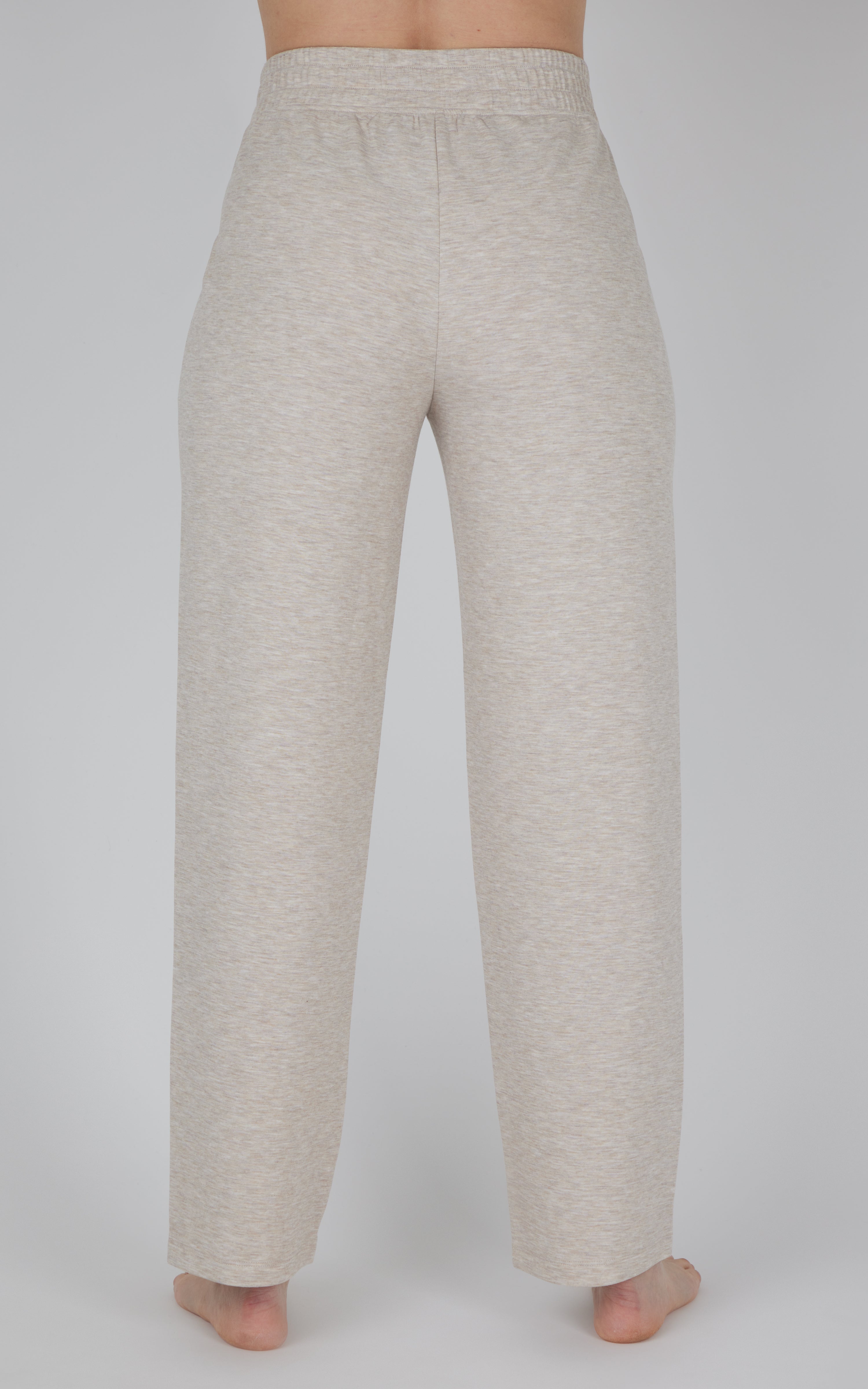 Women's softlite straight leg pants in heather nacreous cloud with elastic waistband.