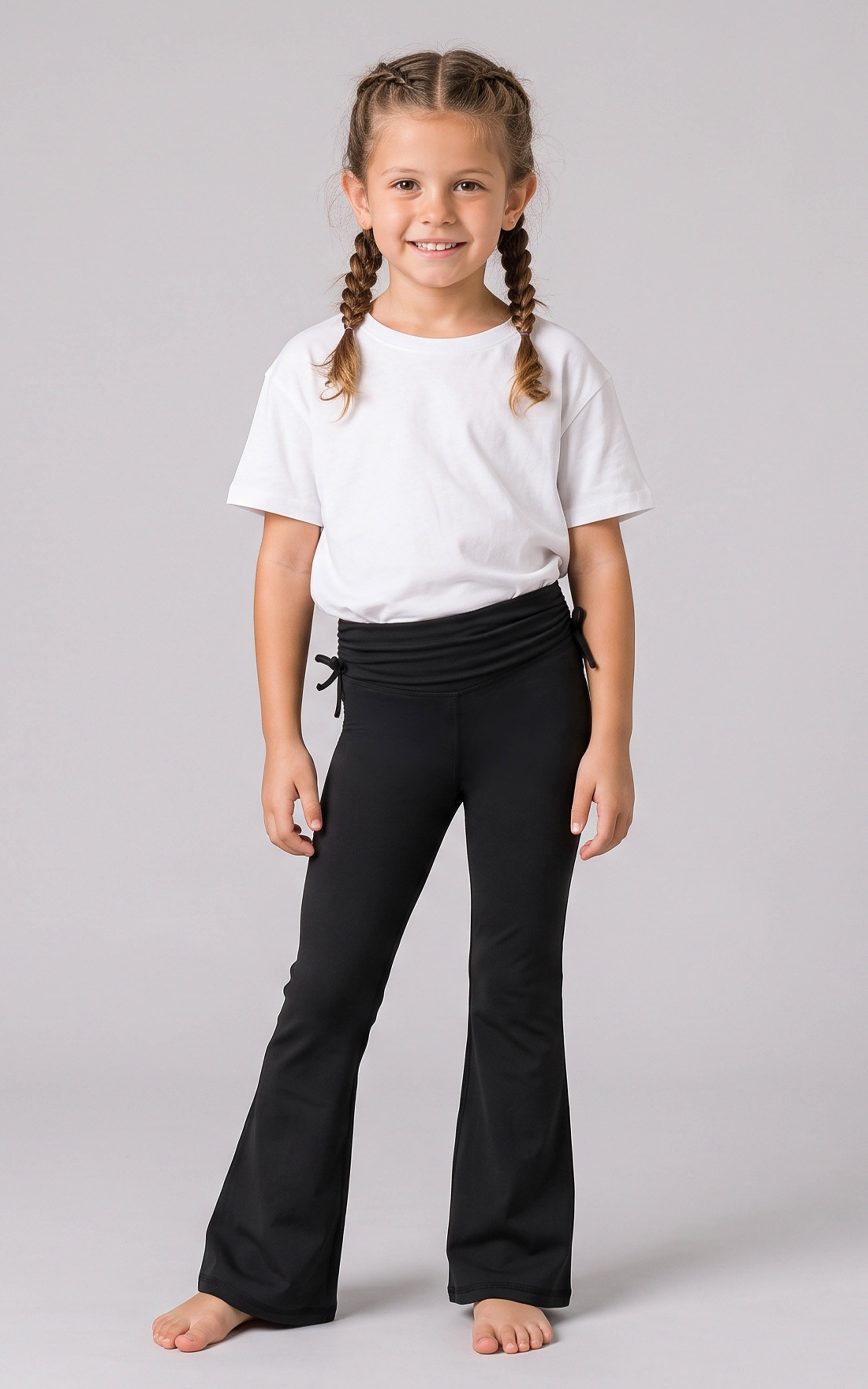 Girls 2 PK Jerseytek Azurae Ruched Waist Flare Pants - Black/Black - 1