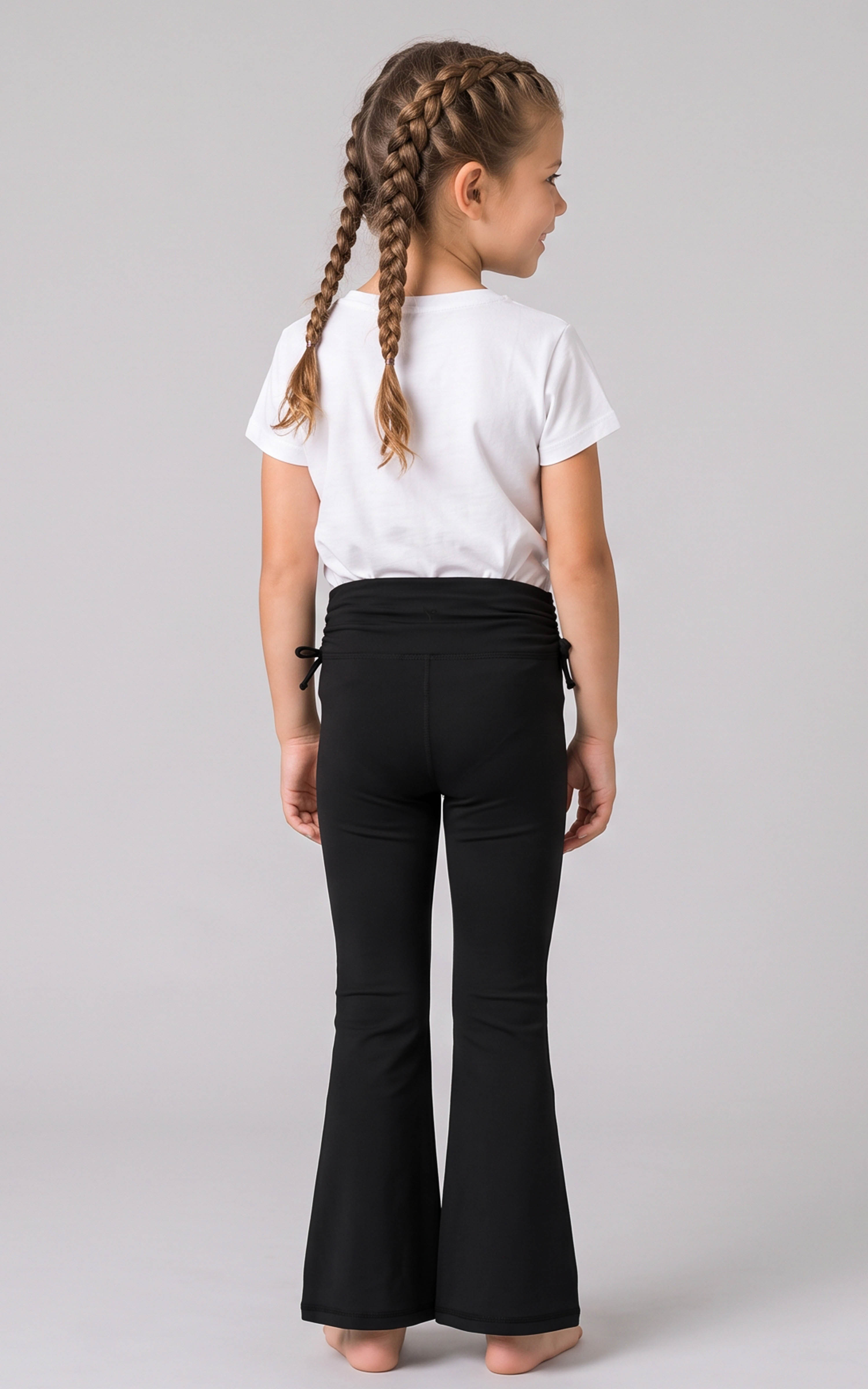 Girls 2 PK Jerseytek Azurae Ruched Waist Flare Pants - Black/Black - 2