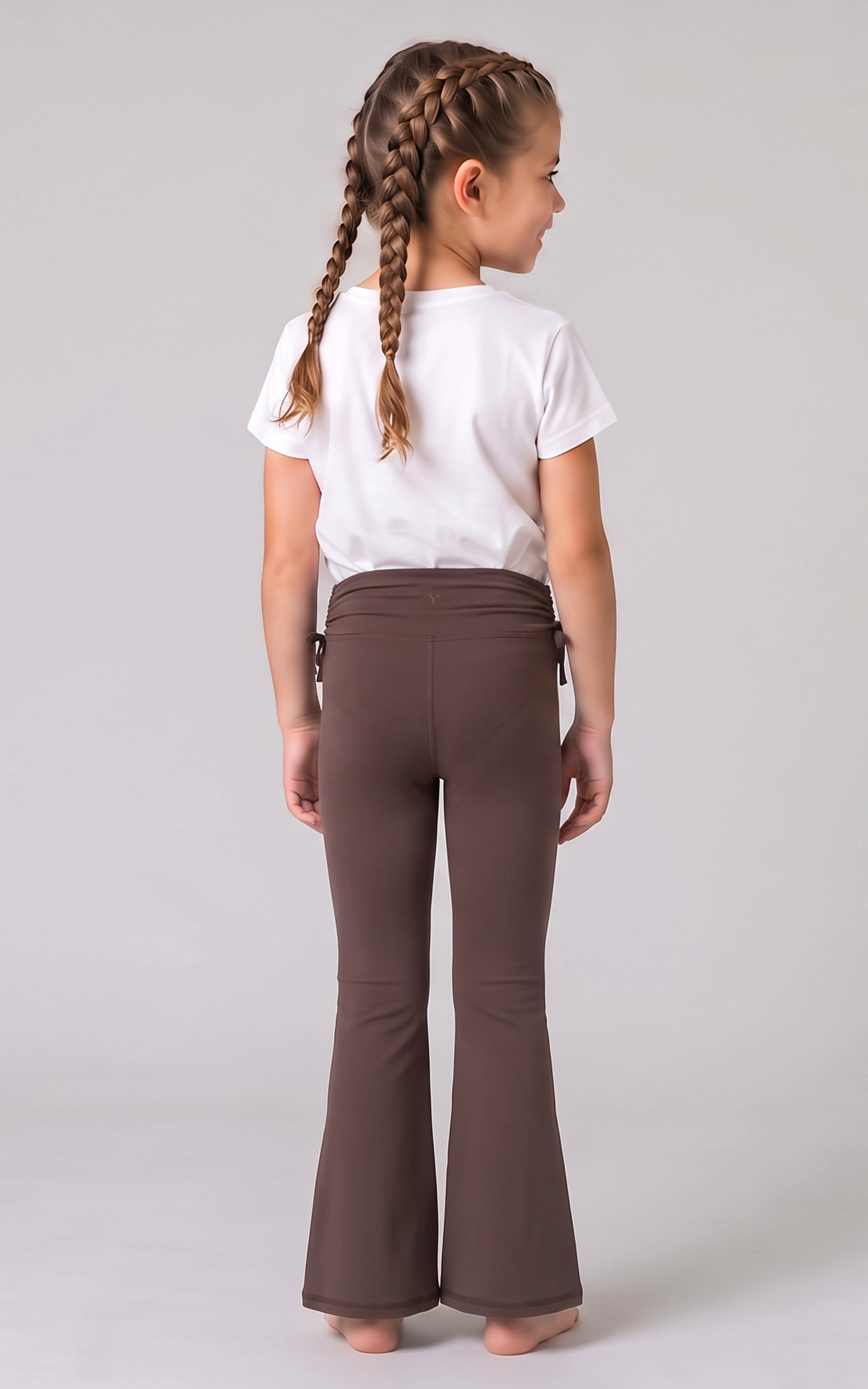 Girls 2 PK Jerseytek Azurae Ruched Waist Flare Pants - Shopping Bag/Black - 2