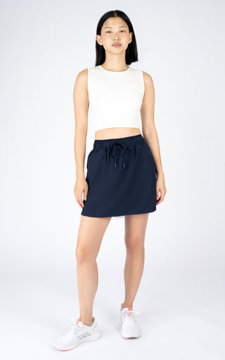 Woven Skort with Side Zipper Pocket and Built-in Shorts