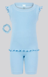 4-6X 3PC Ruffle Tank + Biker Short + Scrunchie Set