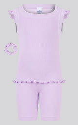 4-6X 3PC Ruffle Tank + Biker Short + Scrunchie Set