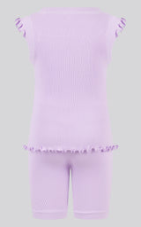 4-6X 3PC Ruffle Tank + Biker Short + Scrunchie Set
