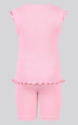 4-6X 3PC Ruffle Tank + Biker Short + Scrunchie Set