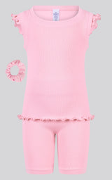 4-6X 3PC Ruffle Tank + Biker Short + Scrunchie Set