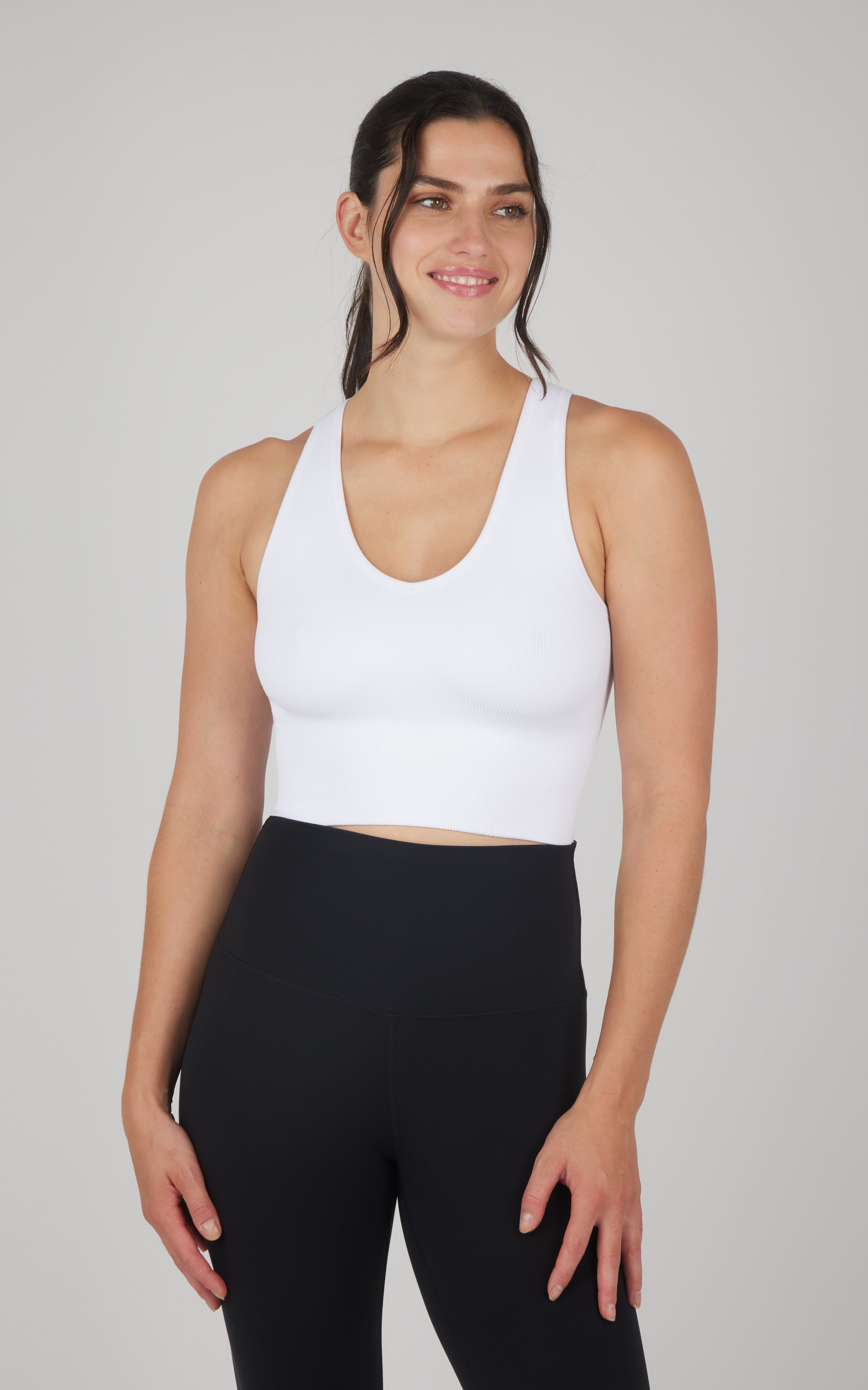 Seamless V-Neck Crop Ribbed Tank Top - 90 Degree by Reflex