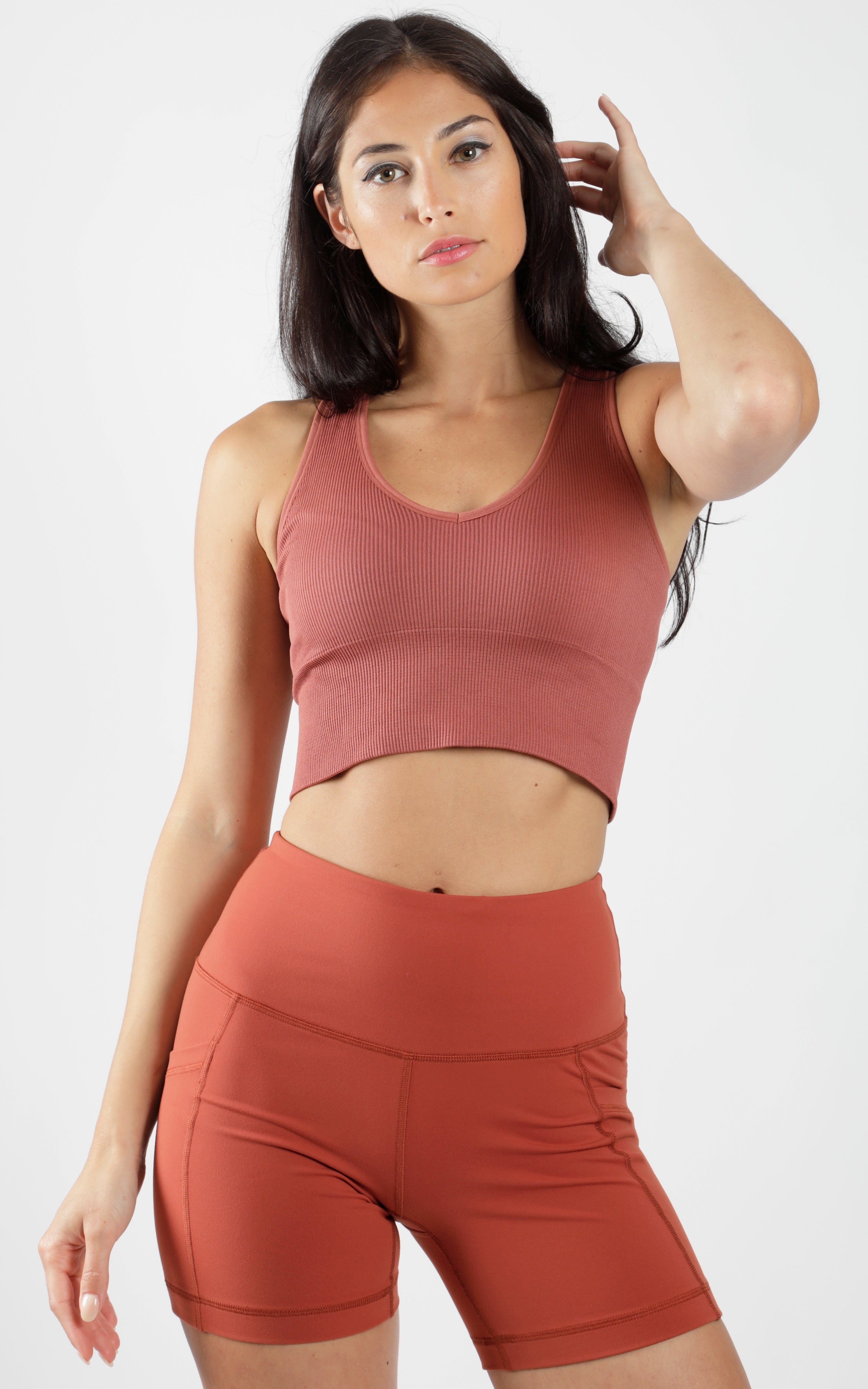Seamless V-Neck Crop Ribbed Tank Top