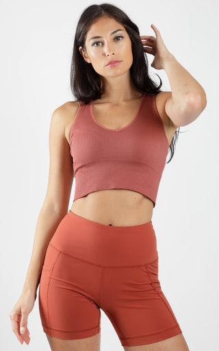 Seamless V-Neck Crop Ribbed Tank Top