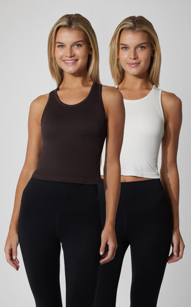 2 Pack Ribbed Seamless Nicola Racerback Cropped Tank with