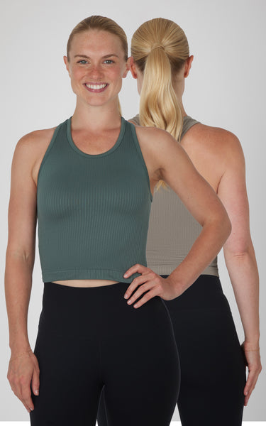 2 Pack Ribbed Seamless Nicola Racerback Cropped Tank with Built-in