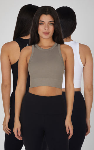 3 PK Seamless Ribbed Tricolor Tank