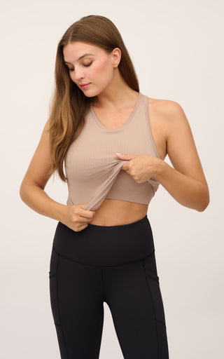 Ribbed Seamless Full Length Tank Top With Built in Bra