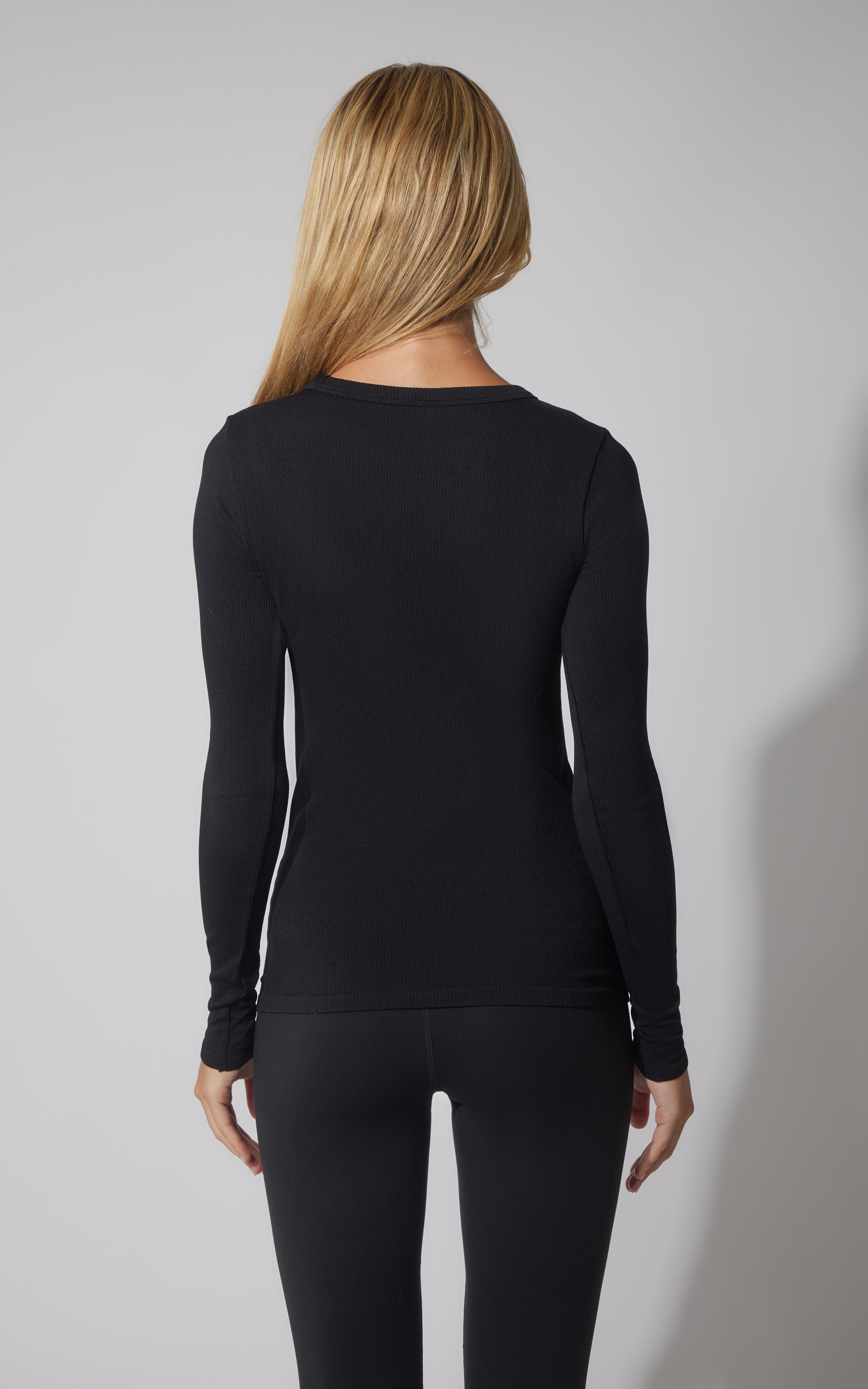3 PK Ribbed Seamless Crew Neck, Scoop Neck and Sqaure Neck Long Sleeve Top