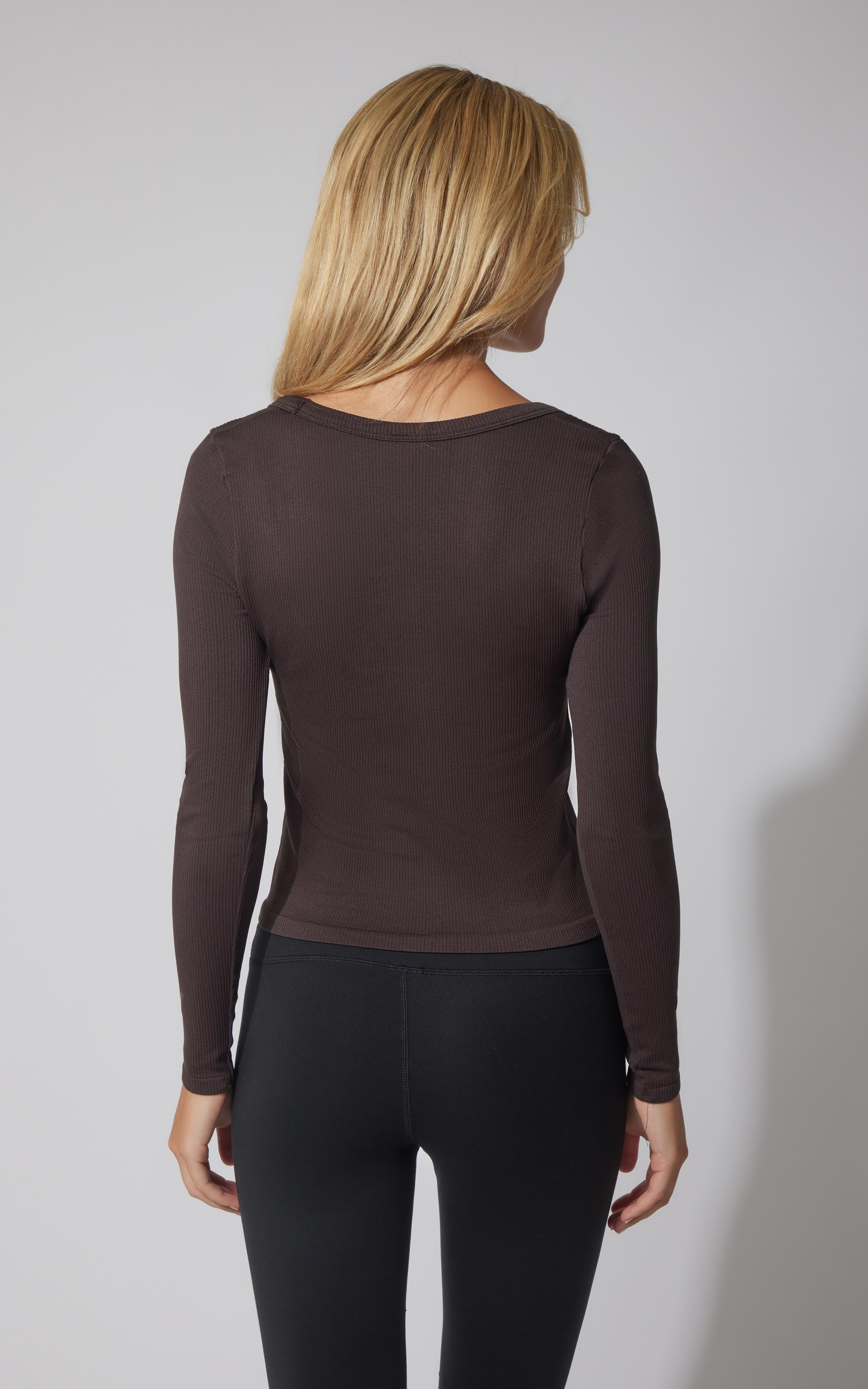 3 PK Ribbed Seamless Crew Neck, Scoop Neck and Sqaure Neck Long Sleeve Top