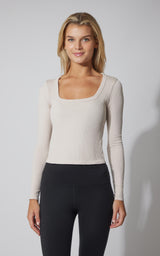 3 PK Ribbed Seamless Crew Neck, Scoop Neck and Square Neck Long Sleeve Top - Our Earthy Story - 90 Degree by Reflex