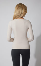 3 PK Ribbed Seamless Crew Neck, Scoop Neck and Square Neck Long Sleeve Top - Our Earthy Story - 90 Degree by Reflex