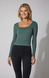3 PK Ribbed Seamless Crew Neck, Scoop Neck and Square Neck Long Sleeve Top - Our Earthy Story - 90 Degree by Reflex