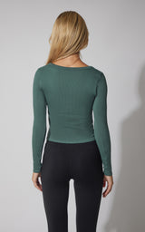 3 PK Ribbed Seamless Crew Neck, Scoop Neck and Square Neck Long Sleeve Top - Our Earthy Story - 90 Degree by Reflex