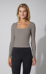 3 PK Ribbed Seamless Crew Neck, Scoop Neck and Square Neck Long Sleeve Top - Our Earthy Story - 90 Degree by Reflex