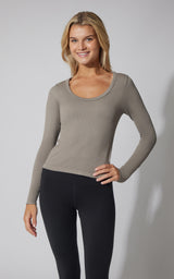 3 PK Ribbed Seamless Crew Neck, Scoop Neck and Square Neck Long Sleeve Top - Our Earthy Story - 90 Degree by Reflex
