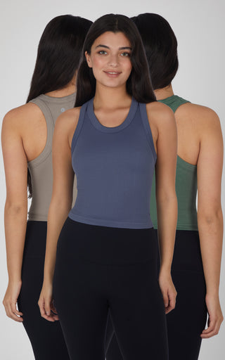 3 Pack Seamless Ribbed Tricolor Trio Meet and Greet Tank