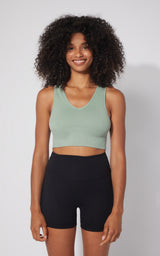 2 PK Ribbed Seamless V-Neck Cropped Tank Top - 90 Degree by Reflex