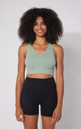 2 PK Ribbed Seamless V-Neck Cropped Tank Top