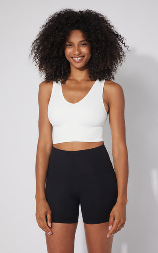 2 PK Ribbed Seamless V-Neck Cropped Tank Top - 90 Degree by Reflex
