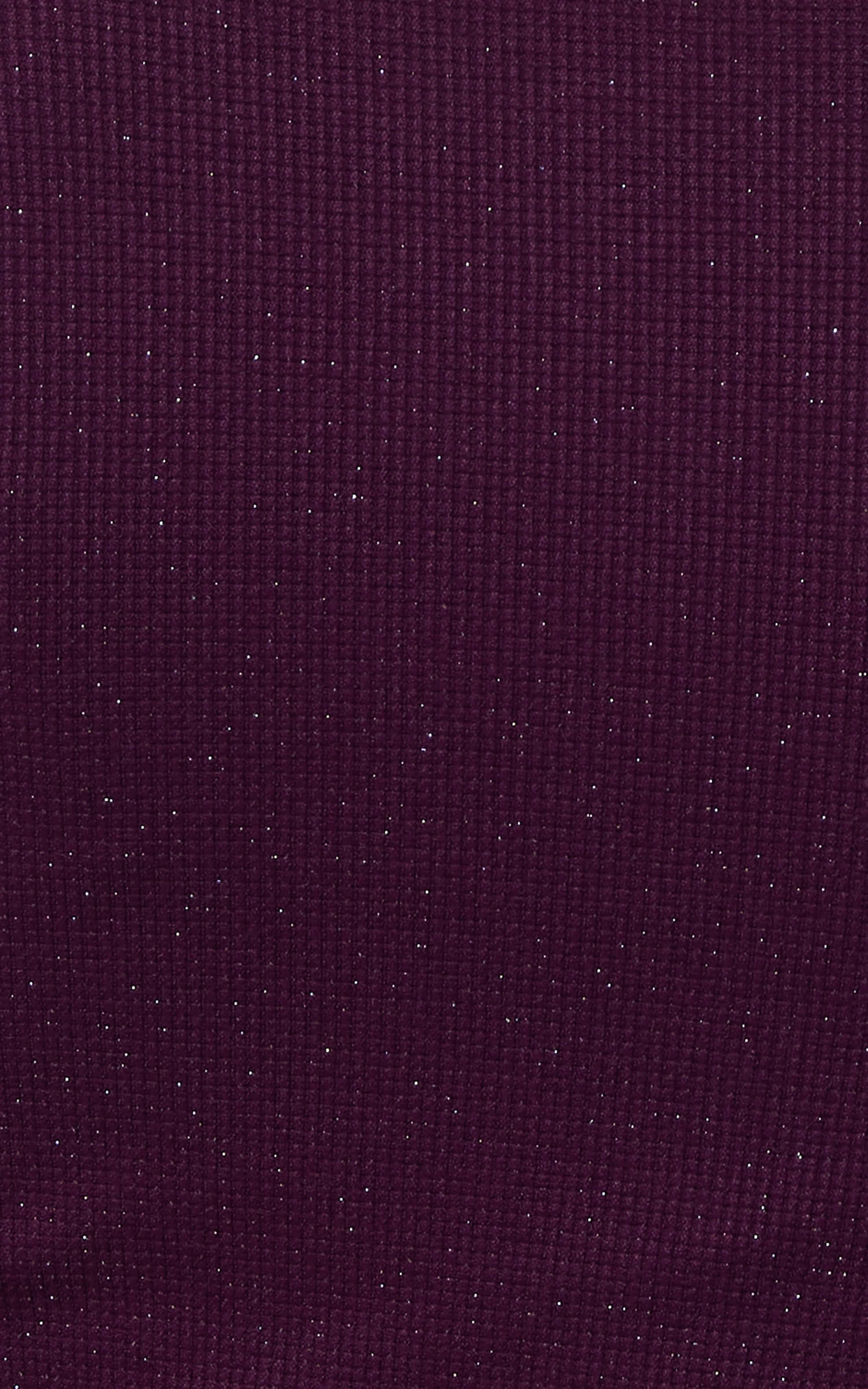 Close-up of deep plum seamless short sleeve active shirt with subtle lurex shimmer texture.