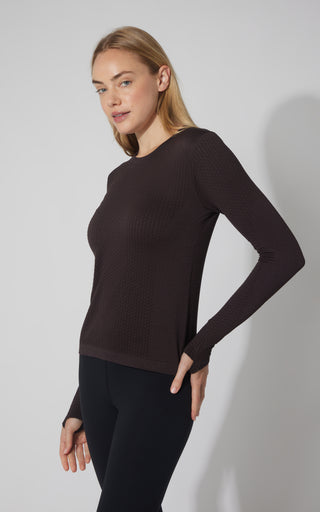 Seamless Textured Crew Neck Long Sleeve Top