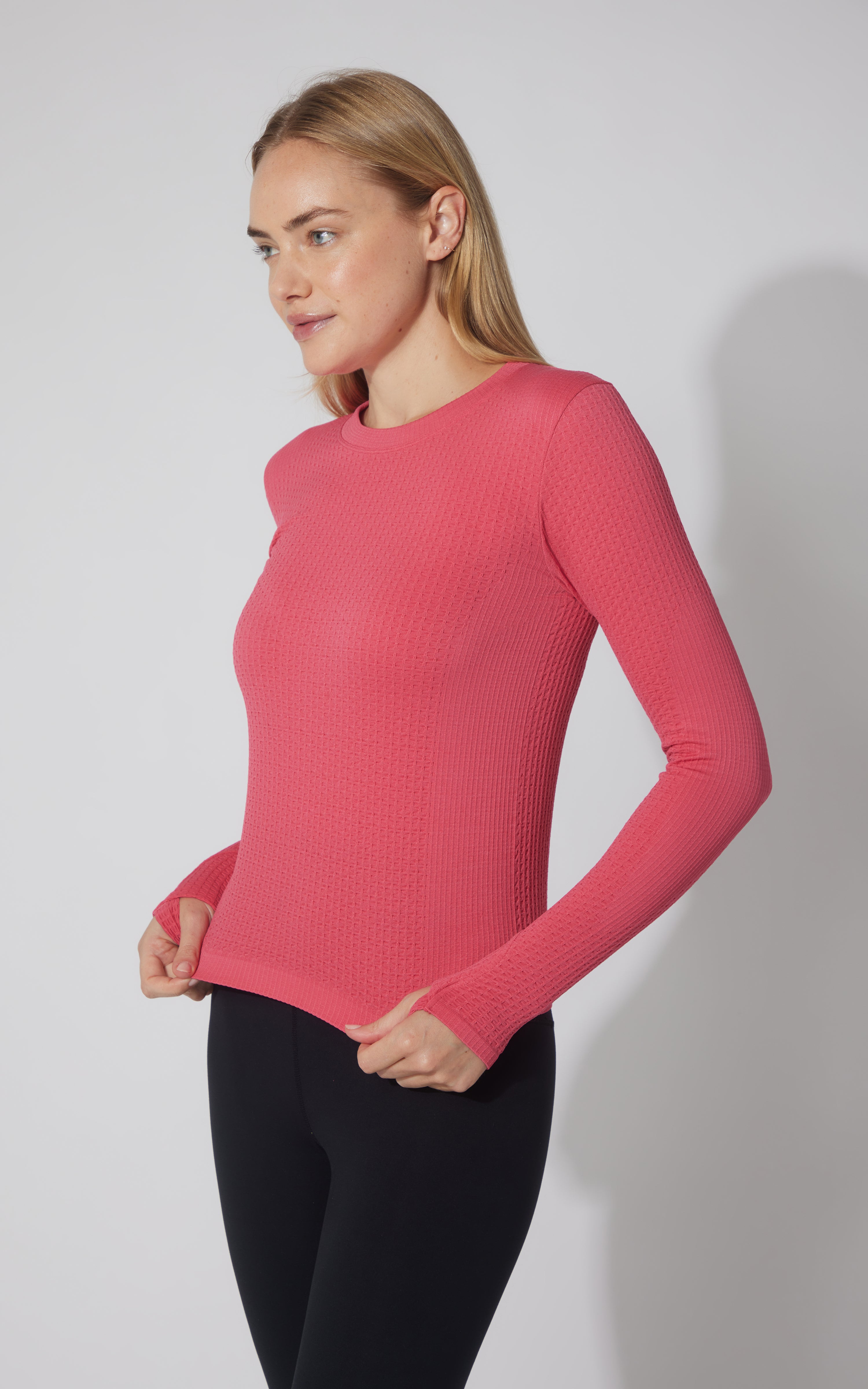 Seamless Textured Crew Neck Long Sleeve Top