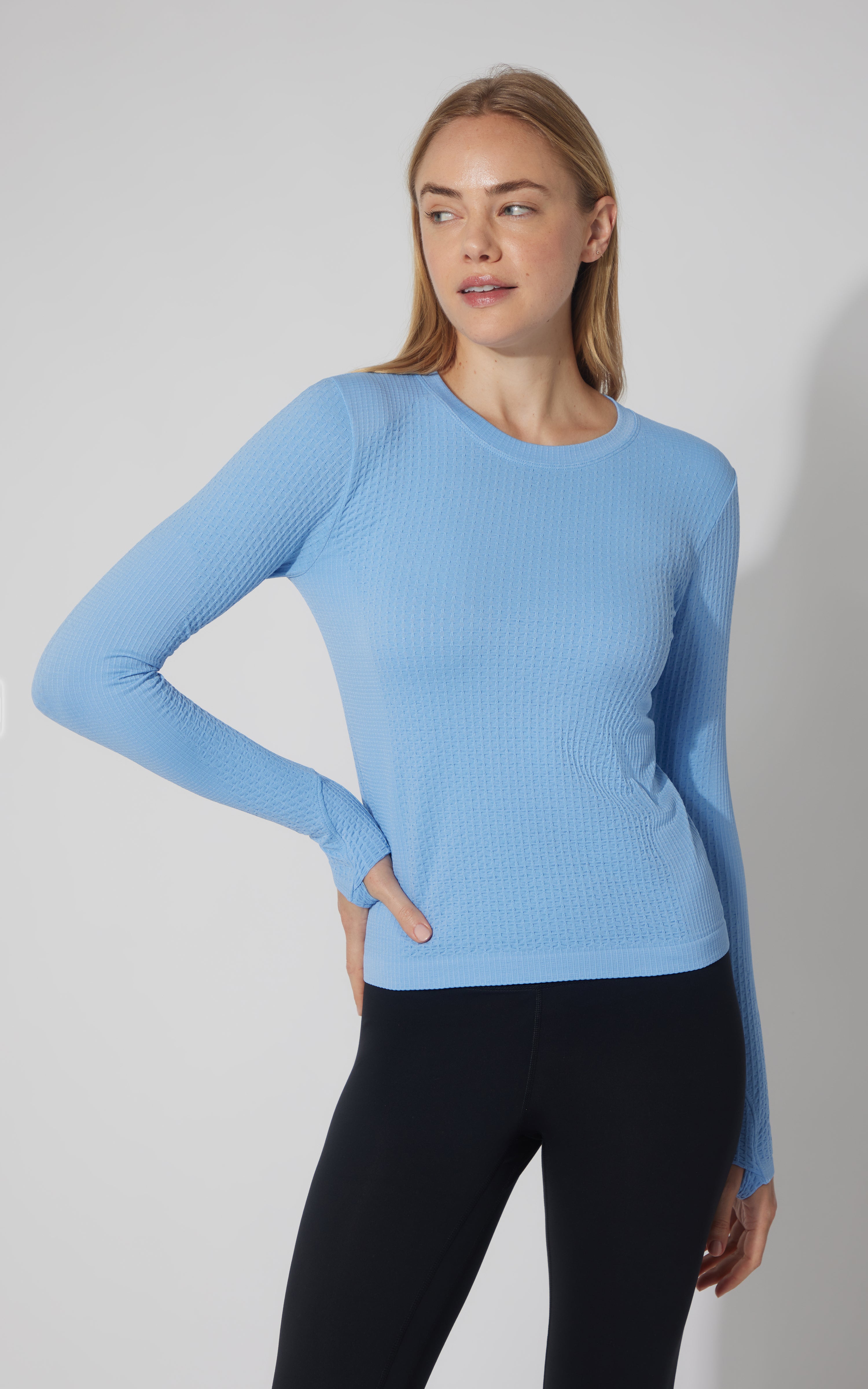 Seamless Textured Crew Neck Long Sleeve Top