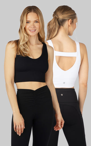 2 Pack Ribbed Seamless Bianca Strappy Back V-Neck Cropped Tank