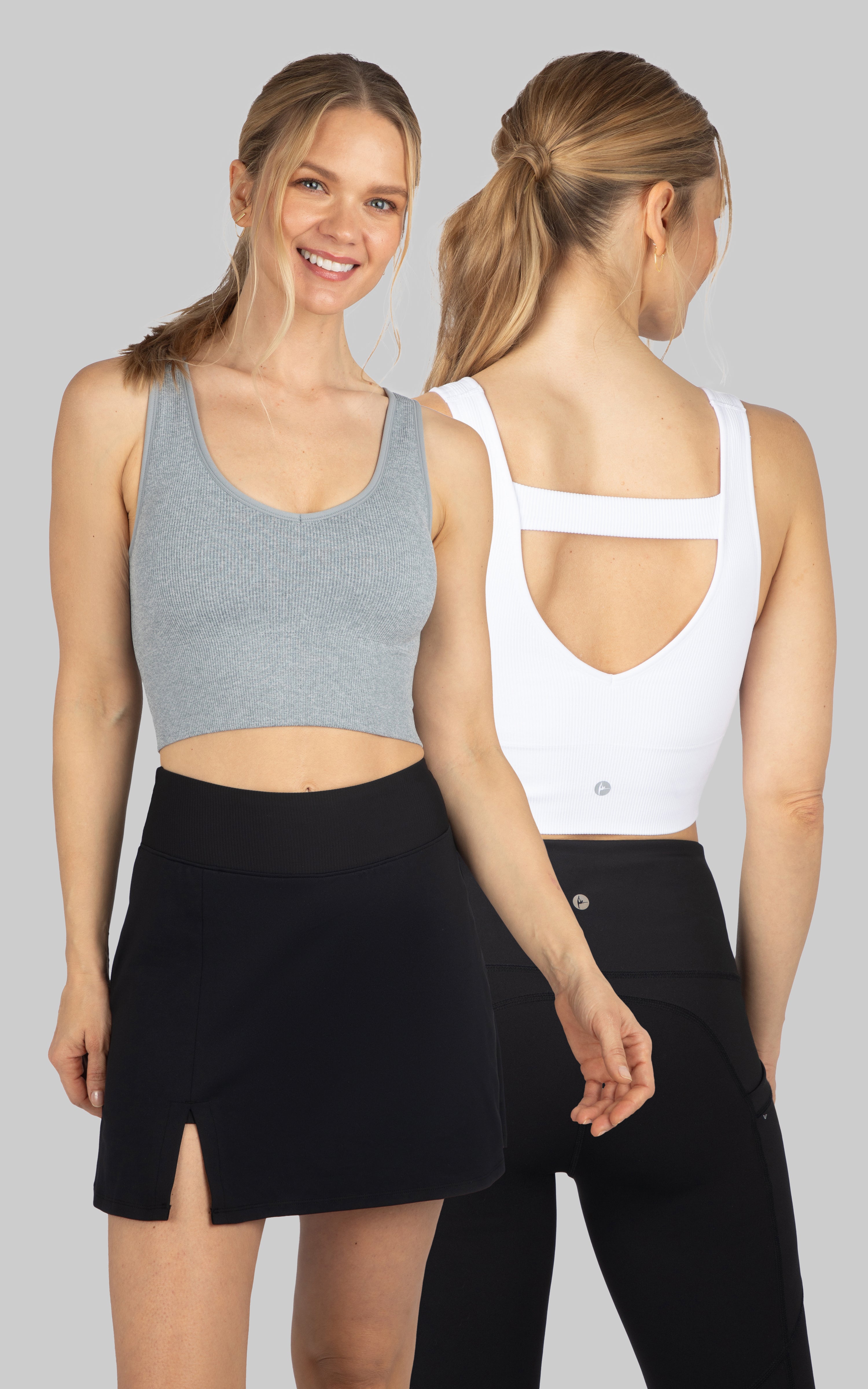 2 Pack Ribbed Seamless Bianca Strappy Back V-Neck Cropped Tank