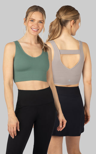 2 Pack Ribbed Seamless Bianca Strappy Back V-Neck Cropped Tank