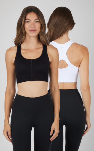 2 PK Ribbed Seamless Zip Front Bra
