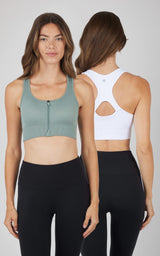 2 PK Ribbed Seamless Zip Front Bra