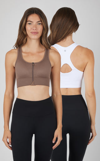 2 PK Ribbed Seamless Zip Front Bra