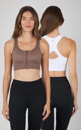 2 PK Ribbed Seamless Zip Front Bra