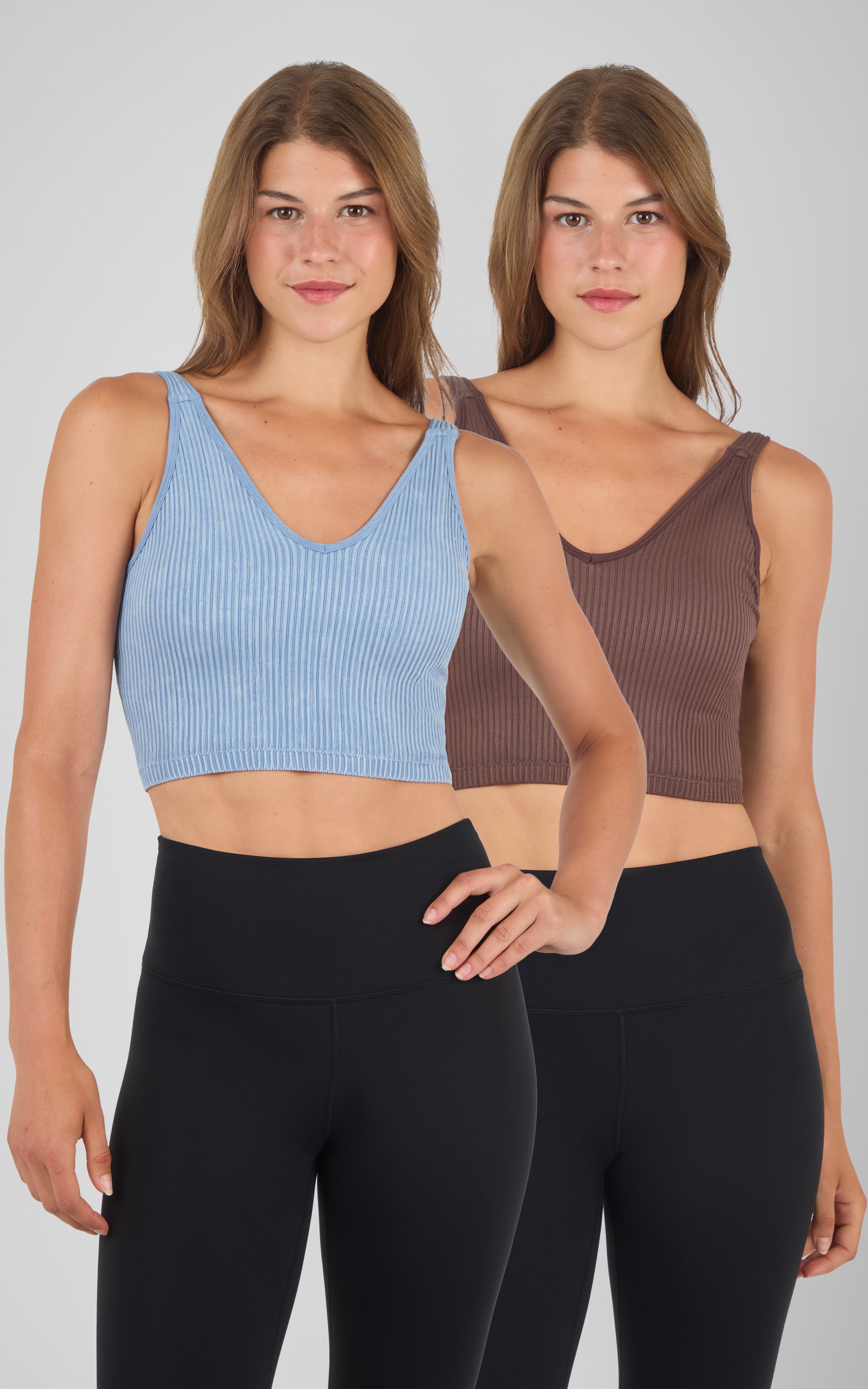 Stone Wash Seamless Rib Alamo Bra Tank 2 PK - 90 Degree by Reflex