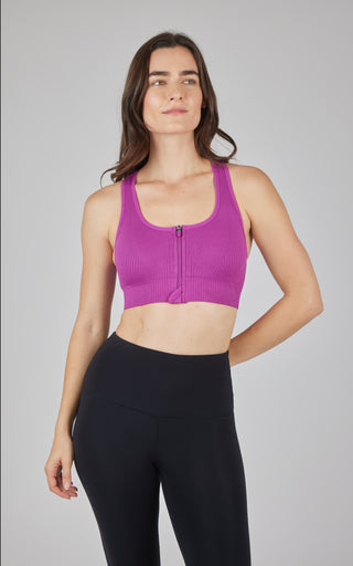 2 PK Seamless Textured Zip Bra Top