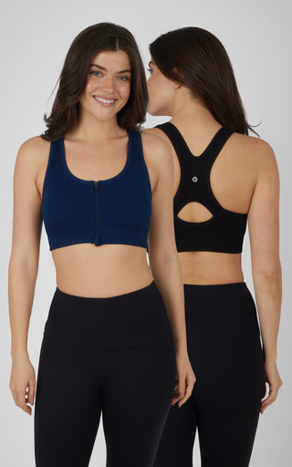 2 PK Seamless Textured Zip Bra Top