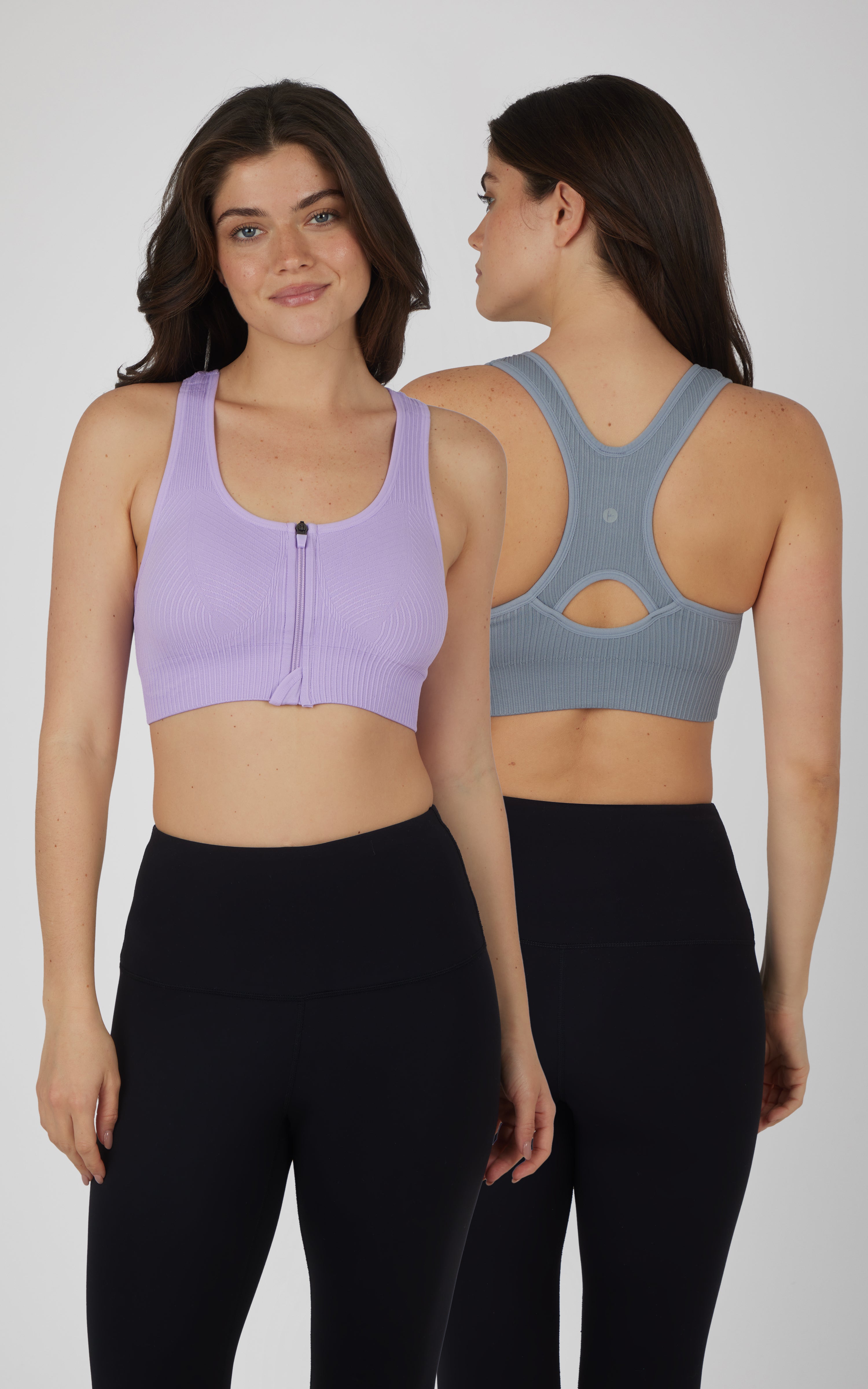 2 PK Seamless Textured Zip Bra Top