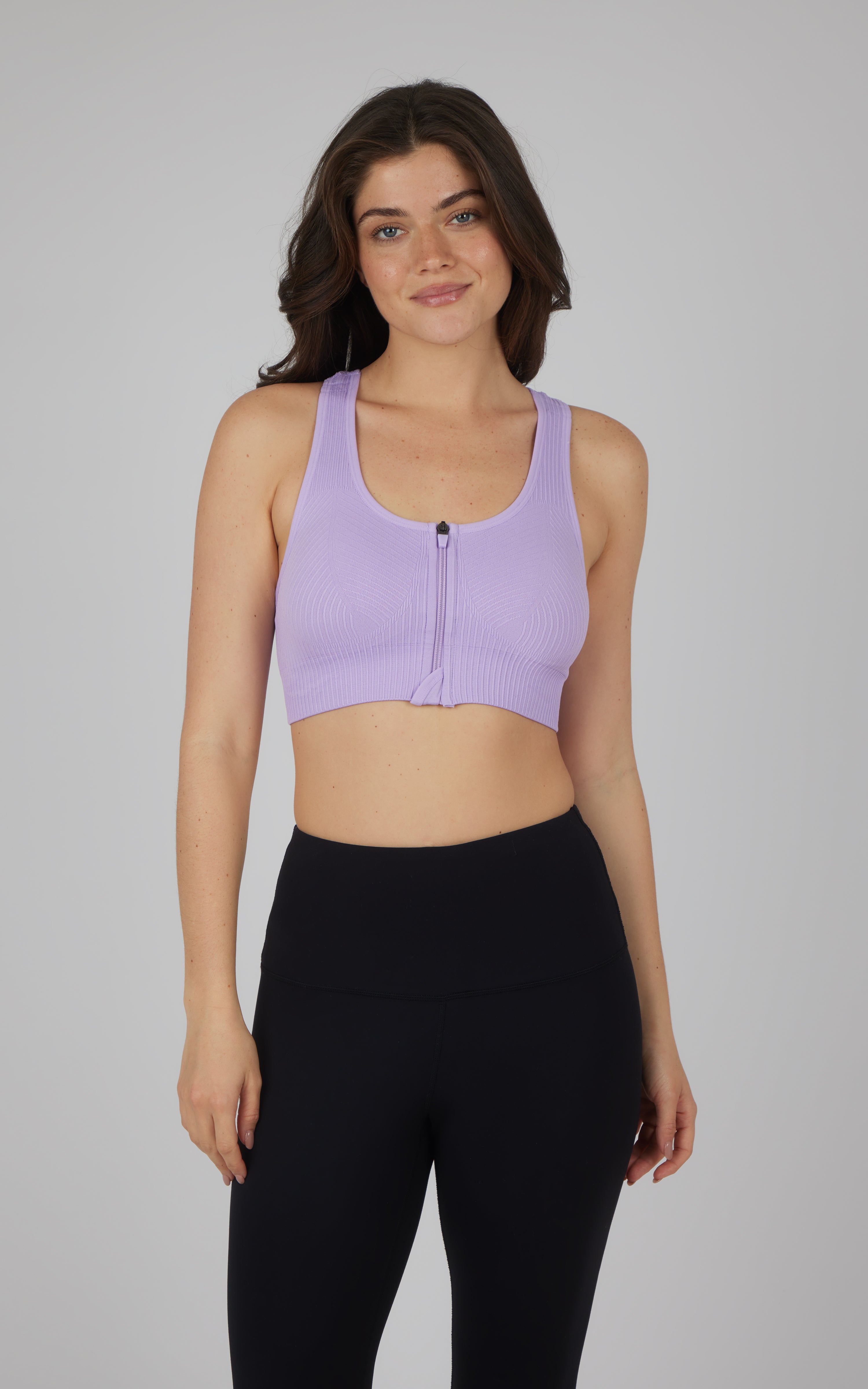 2 PK Seamless Textured Zip Bra Top