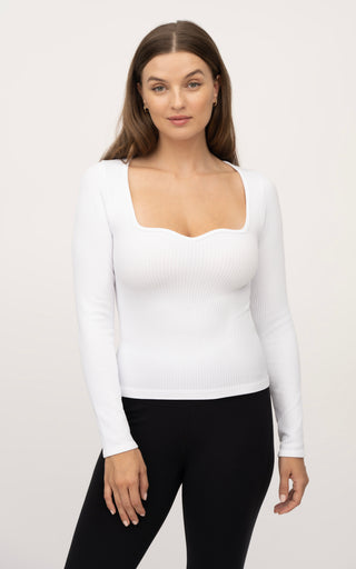 2 Pack Seamless Ribbed  Sweetheart Neck Long Sleeve Top