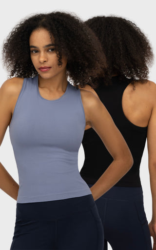 2 Pack Seamless  Racerback Tank Top with Built in Bra