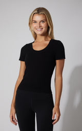 2 PK Seamless Ribbed Scoop Neck Short Sleeve Tee