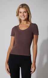 2 PK Seamless Ribbed Scoop Neck Short Sleeve Tee