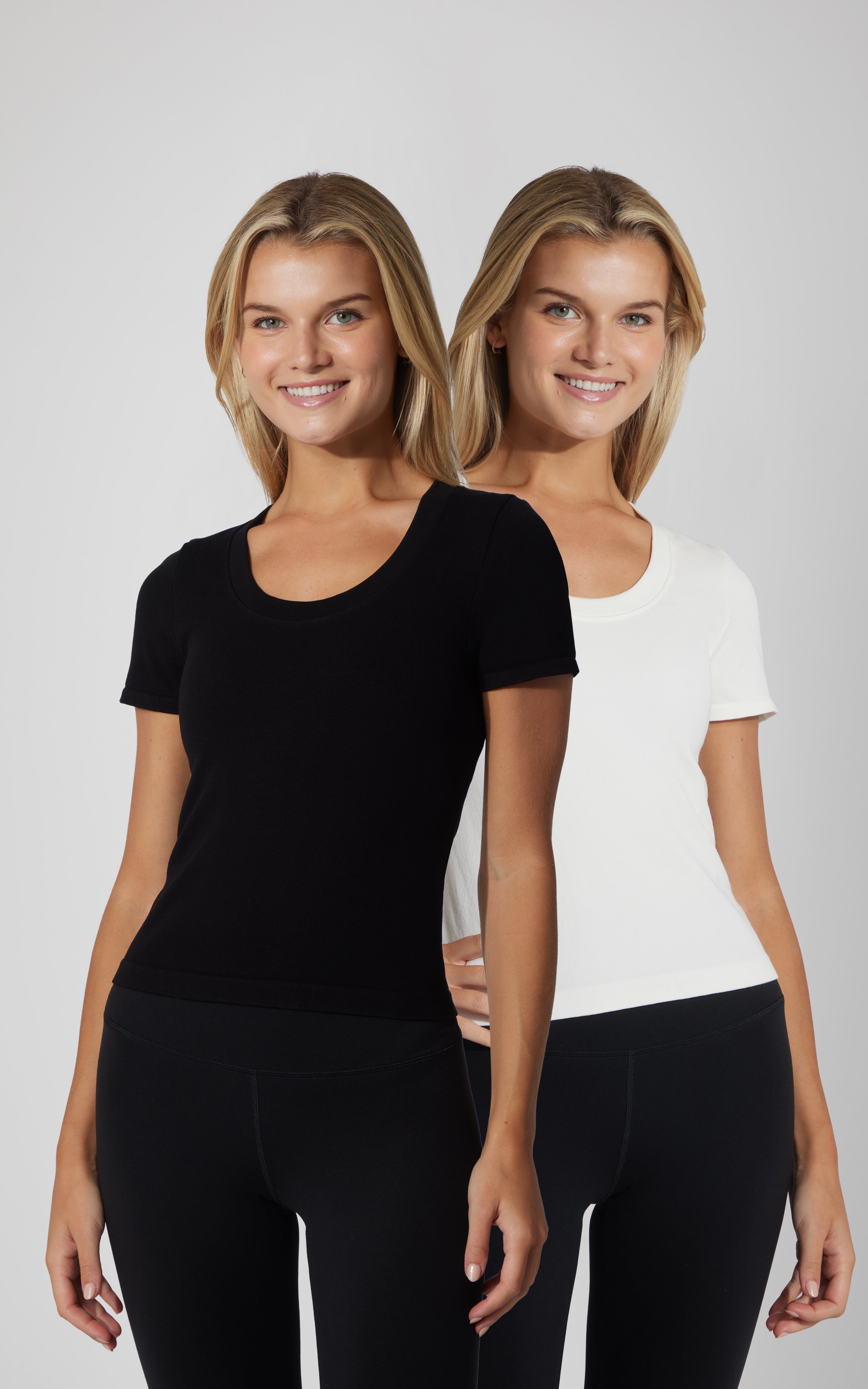 2 PK Seamless Ribbed Scoop Neck Short Sleeve Tee